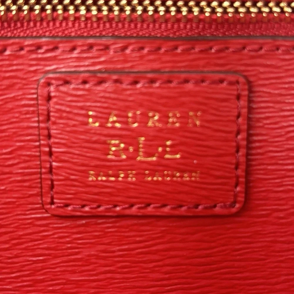 Ralph Lauren Tate Dome Satchel Red Leather Bag Gold Accents No Shoulder Strap - Picture 5 of 16